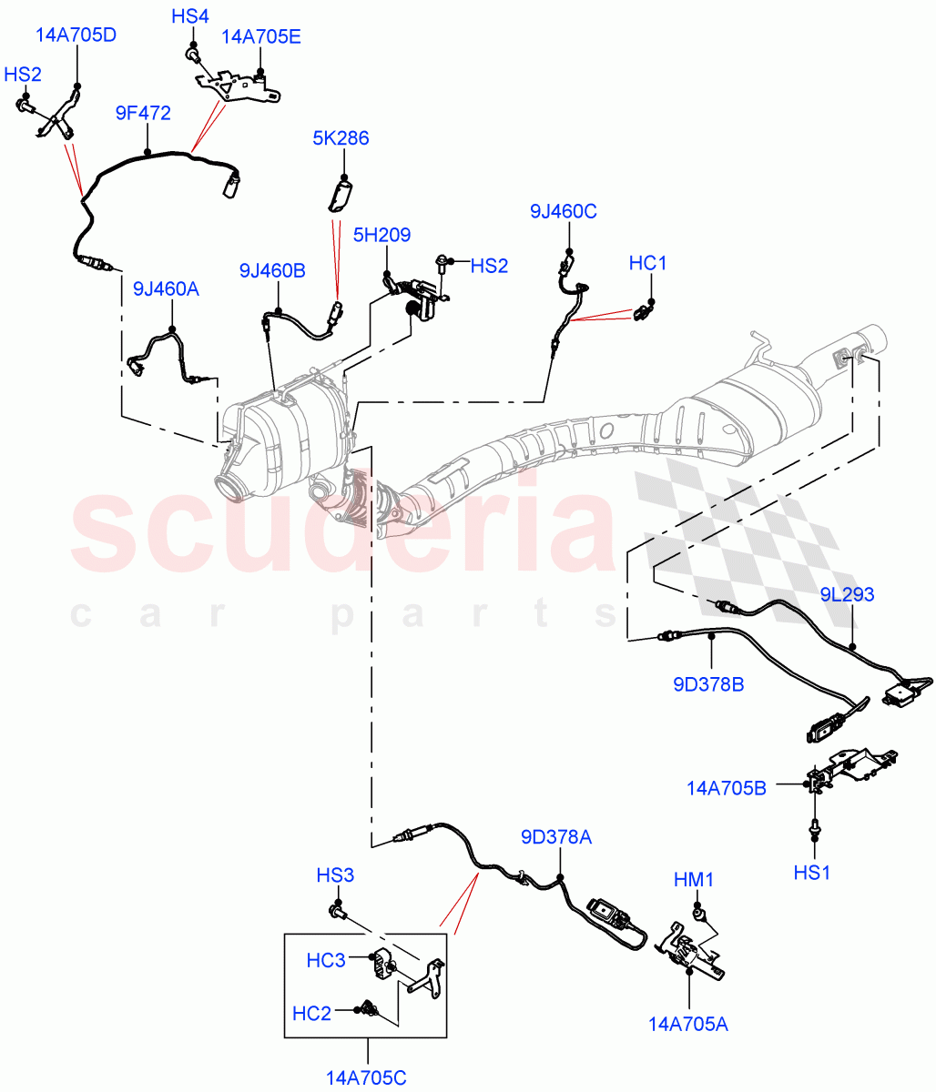 Exhaust Sensors And Modules (Nitra Plant Build) (3.0L AJ20D6 Diesel High, Standard Wheelbase, ULEV 125 Emission, J-WLTP Emission, EU6D - Final (Diesel) Emission) ((V) FROMM2000001) of Land Rover Land Rover Defender (2020+) [3.0 I6 Turbo Diesel AJ20D6]