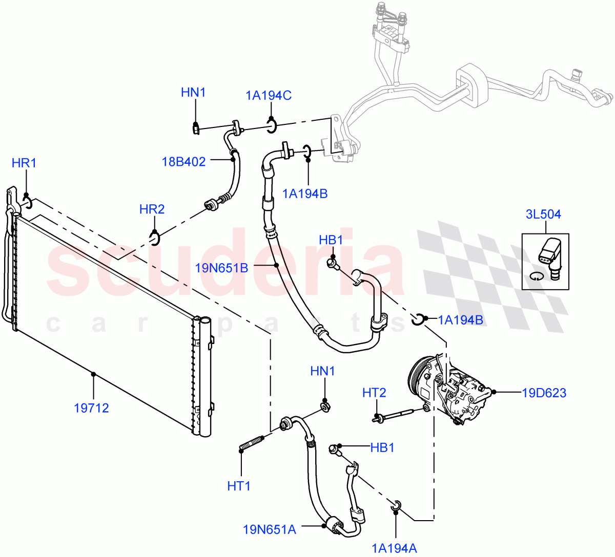 Air Conditioning Condensr/Compressr (Itatiaia (Brazil), Less Electric Engine Battery, Electric Engine Battery-MHEV) of Land Rover Land Rover Range Rover Evoque (2019+) [1.5 I3 Turbo Petrol AJ20P3]