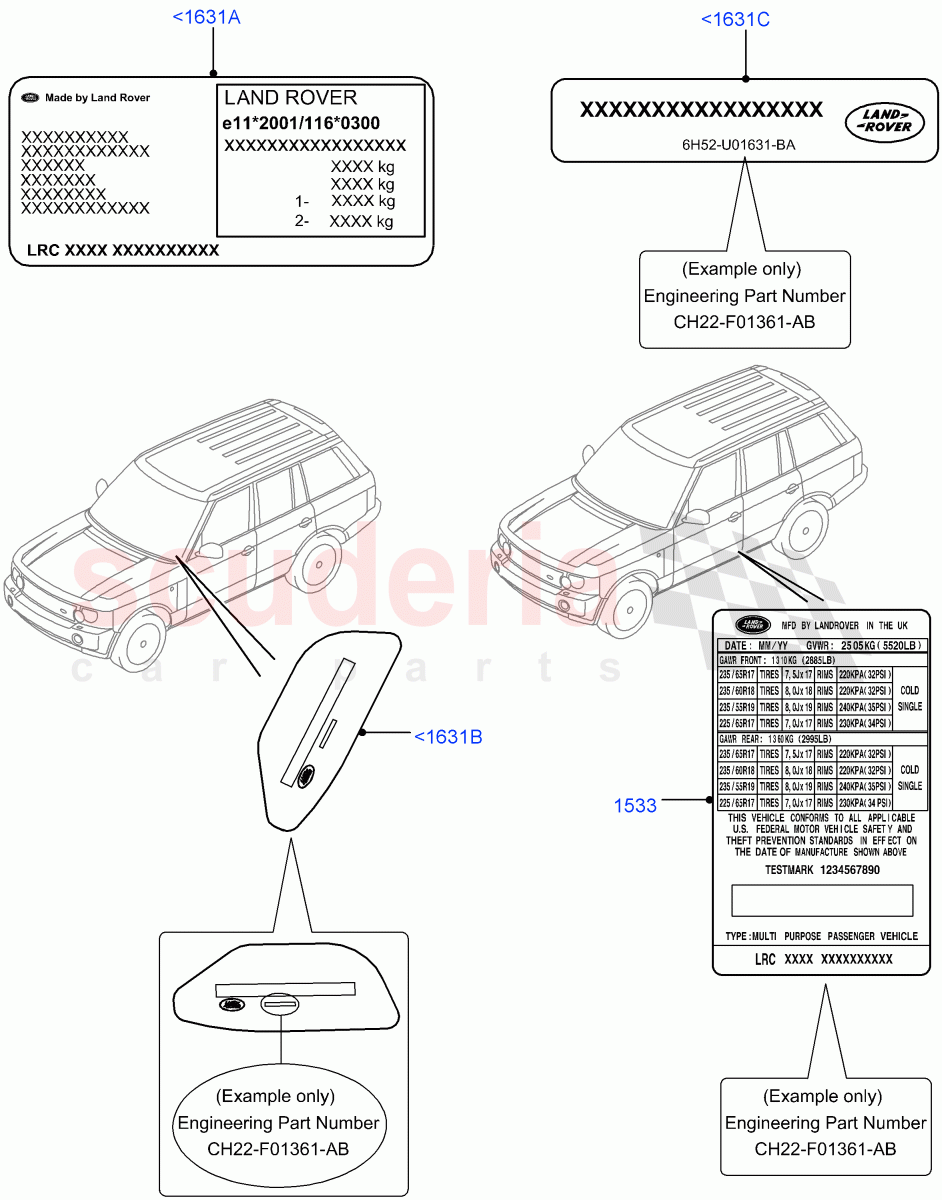 Labels (VIN Labels) (Requires VIN To Order) ((V) FROMAA000001) of Land Rover Land Rover Range Rover (2010-2012) [5.0 OHC SGDI SC V8 Petrol]