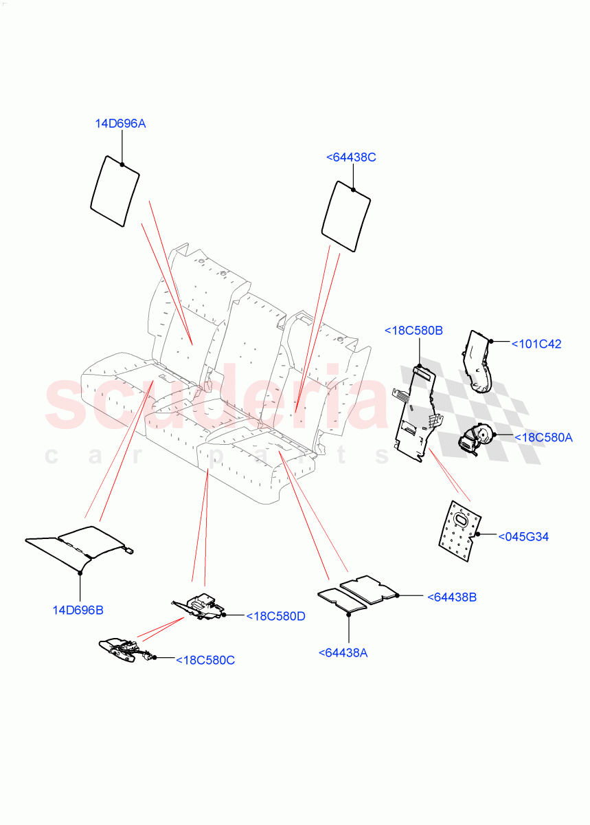 Rear Seat Pads/Valances & Heating (Solihull Plant Build, Heating) (Version - Core, 60/40 Load Through With Slide) ((V) FROMHA000001) of Land Rover Land Rover Discovery 5 (2017+) [3.0 I6 Turbo Diesel AJ20D6]