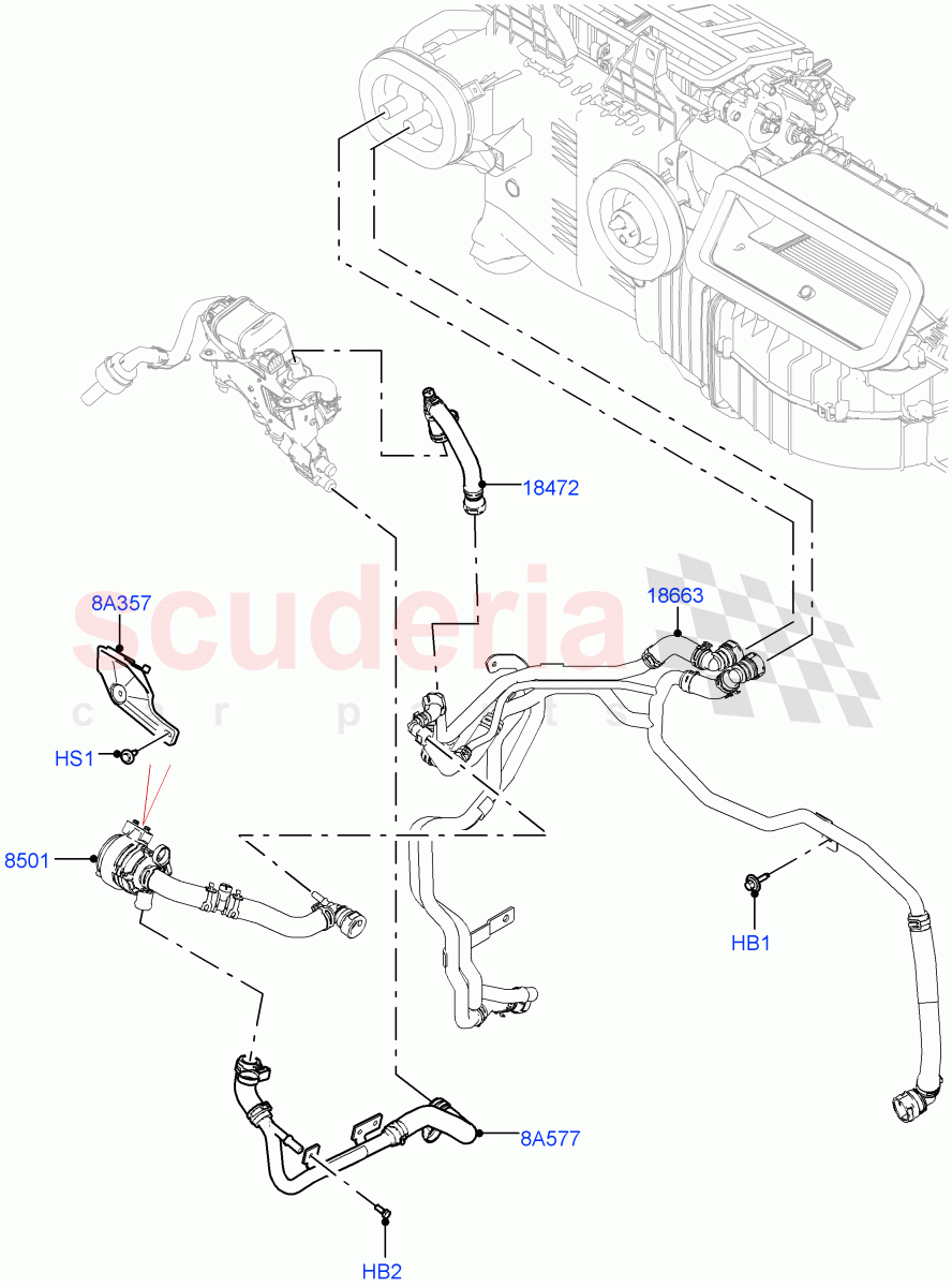 Heater Hoses (3.0L AJ20D6 Diesel High, Fuel Heater W/Pk Heat With Remote, Premium Air Conditioning-Front/Rear, Fuel Fired Heater With Park Heat) ((V) FROMP2000001) of Land Rover Land Rover Defender (2020+) [3.0 I6 Turbo Diesel AJ20D6]
