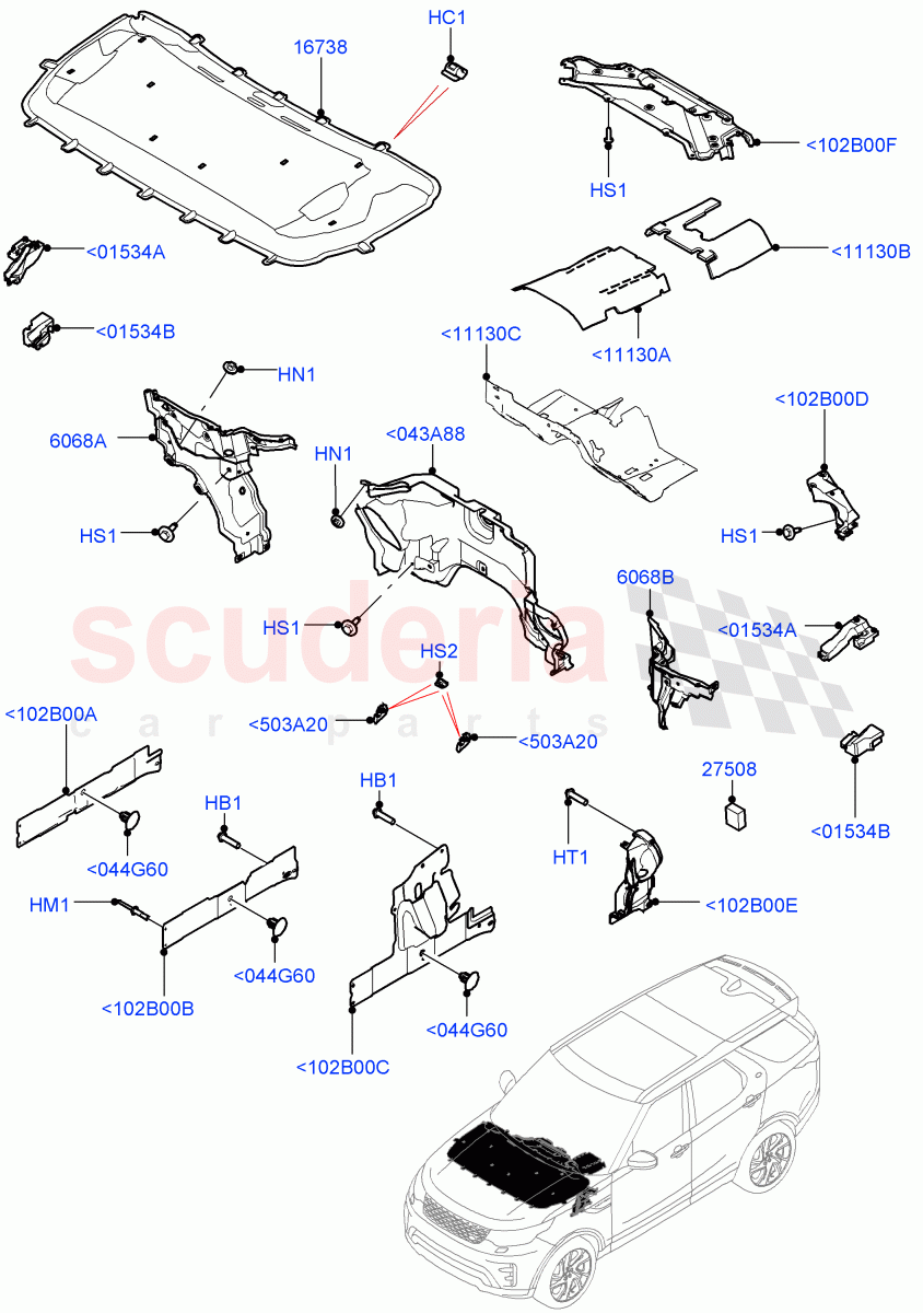 Insulators - Front (Engine Compartment, Nitra Plant Build) ((V) FROMK2000001) of Land Rover Land Rover Discovery 5 (2017+) [2.0 Turbo Diesel]