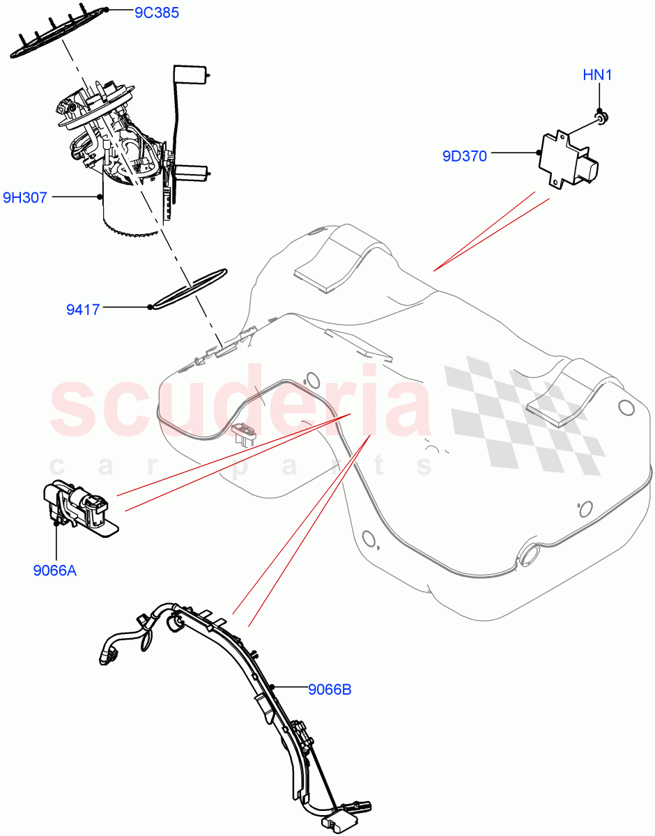 Fuel Pump And Sender Unit (2.0L I4 High DOHC AJ200 Petrol, 2.0L I4 Mid DOHC AJ200 Petrol) ((V) FROMJH000001) of Land Rover Land Rover Range Rover Evoque (2012-2018) [2.0 Turbo Petrol AJ200P]