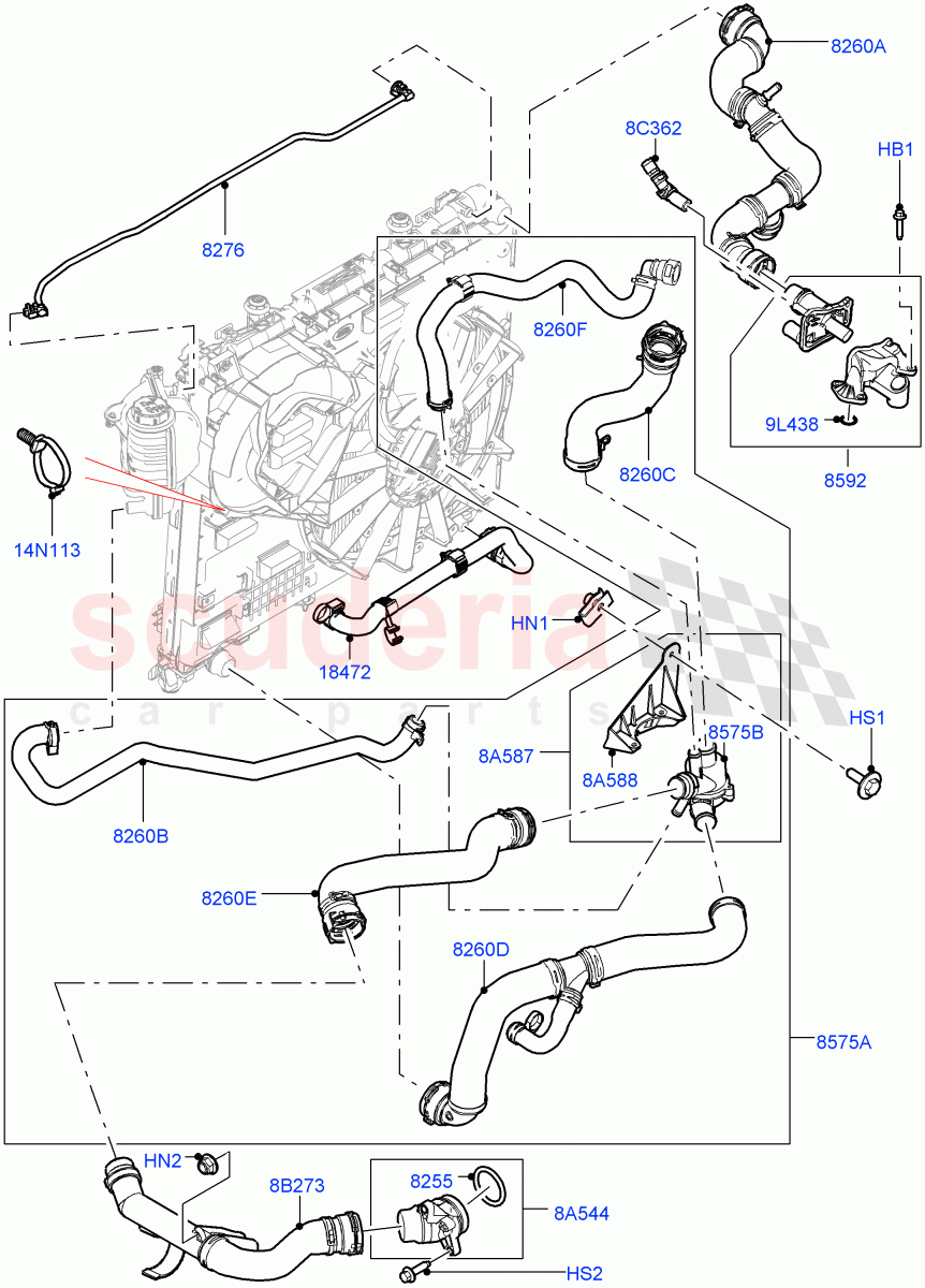 Cooling System Pipes And Hoses (Engine) (3.0L 24V V6 Turbo Diesel Std Flow, 3.0L 24V DOHC V6 TC Diesel) of Land Rover Land Rover Range Rover Sport (2014+) [3.0 Diesel 24V DOHC TC]