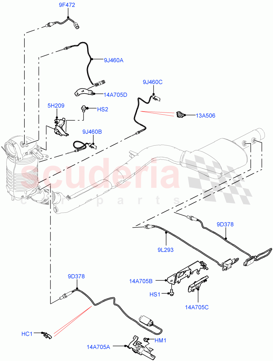 Exhaust Sensors And Modules (Nitra Plant Build) (2.0L I4 DSL HIGH DOHC AJ200, Standard Wheelbase, EU6D - Final (Diesel) Emission, EU6D Diesel + DPF Emissions, LEV 160) ((V) FROMK2000001) of Land Rover Land Rover Discovery 5 (2017+) [2.0 Turbo Diesel]