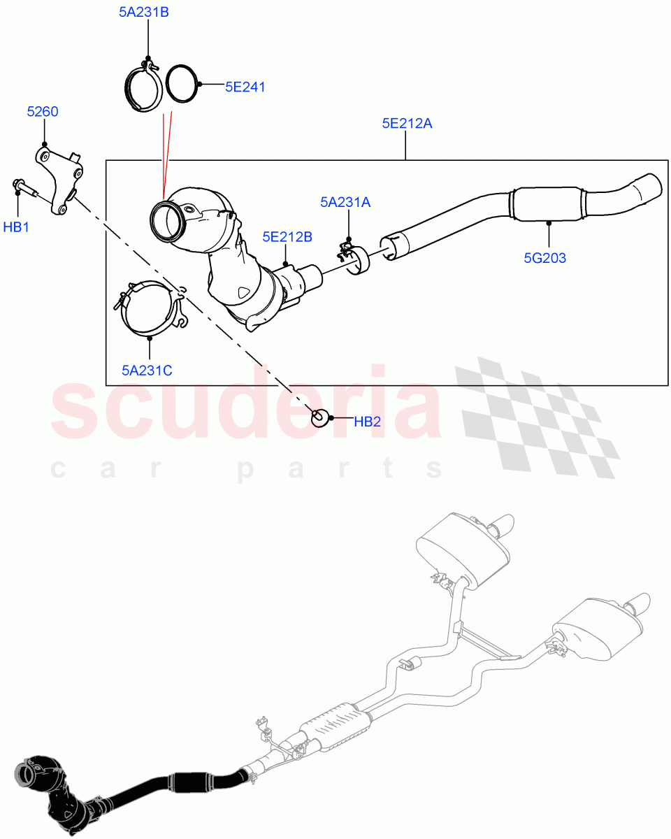 Front Exhaust System (Nitra Plant Build) (2.0L AJ200P Hi PHEV, Japan Requirements, SULEV Requirements, 2.0L I4 High DOHC AJ200 Petrol) of Land Rover Land Rover Discovery 5 (2017+) [2.0 Turbo Petrol AJ200P]