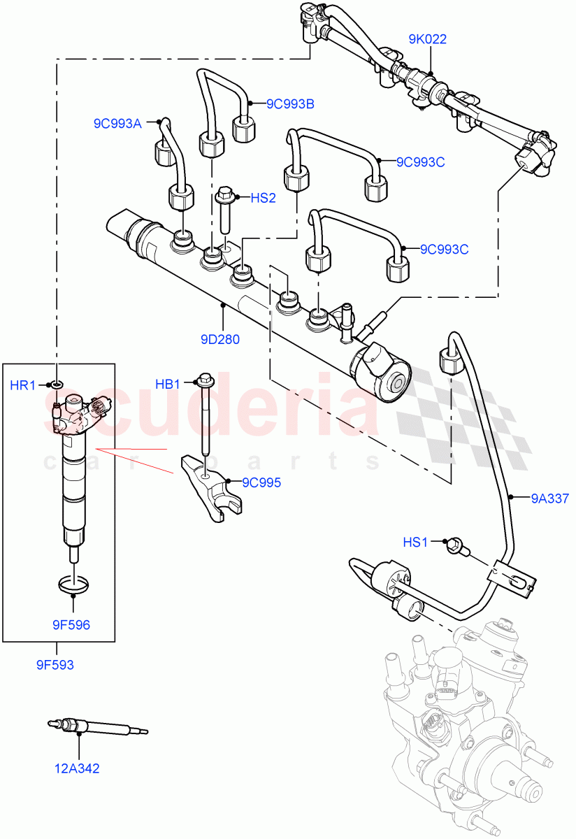 Fuel Injectors And Pipes (2.0L AJ21D4 Diesel Mid, Halewood (UK)) ((V) FROMMH000001) of Land Rover Land Rover Discovery Sport (2015+) [2.0 Turbo Diesel AJ21D4]