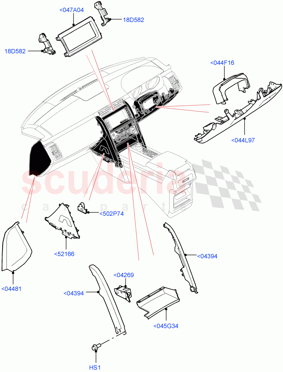 Instrument Panel (Solihull Plant Build, Lower, External Components) ((V) FROMHA000001) of Land Rover Land Rover Discovery 5 (2017+) [3.0 Diesel 24V DOHC TC]