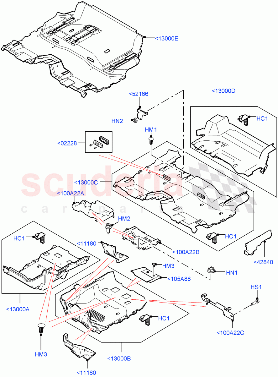 Floor Trim (Floor Carpets, Nitra Plant Build) ((V) FROMK2000001) of Land Rover Land Rover Discovery 5 (2017+) [3.0 Diesel 24V DOHC TC]