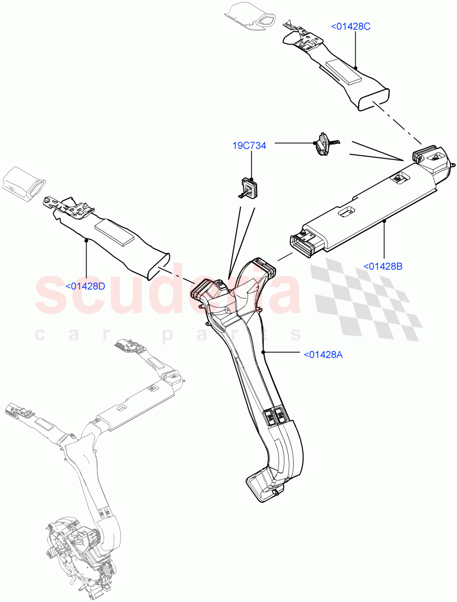 Air Vents, Louvres And Ducts (Headliner, Internal Components) (With Air Conditioning - Front/Rear, Premium Air Con Hybrid Front/Rear) ((V) FROMEA000001, (V) TOJA999999) of Land Rover Land Rover Range Rover (2012-2021) [4.4 DOHC Diesel V8 DITC]