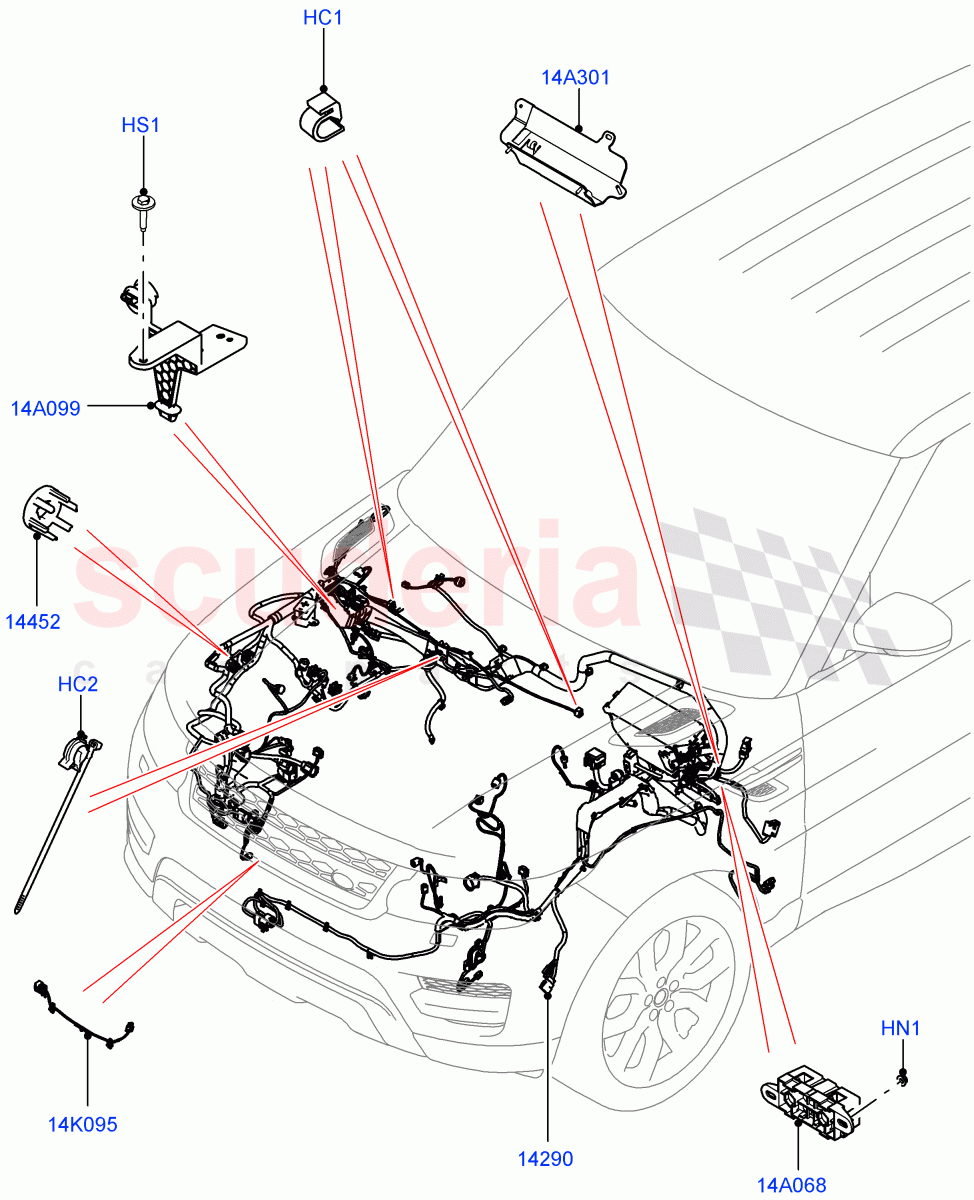 Electrical Wiring - Engine And Dash (Engine Compartment) ((V) TOEA999999) of Land Rover Land Rover Range Rover Sport (2014+) [3.0 DOHC GDI SC V6 Petrol]