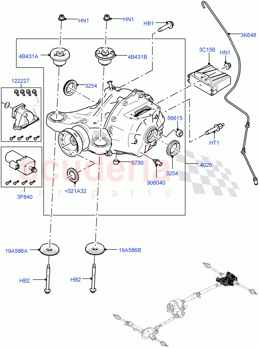 Rear Axle (With Petrol Engines, 8 Speed Auto Trans ZF 8HP45, Electronic Locking Differential, 4.4L DOHC DITC V8 Diesel, 8 Speed Auto Trans ZF 8HP76, 8HP Gen3 Hybrid Trans, 8 Speed Auto Trans ZF 8HP70 4WD, 3.0 V6 Diesel, 3.0L AJ20D6 Diesel High) ((V) FROMHA000001) of Land Rover Land Rover Range Rover (2012-2021) [3.0 DOHC GDI SC V6 Petrol]