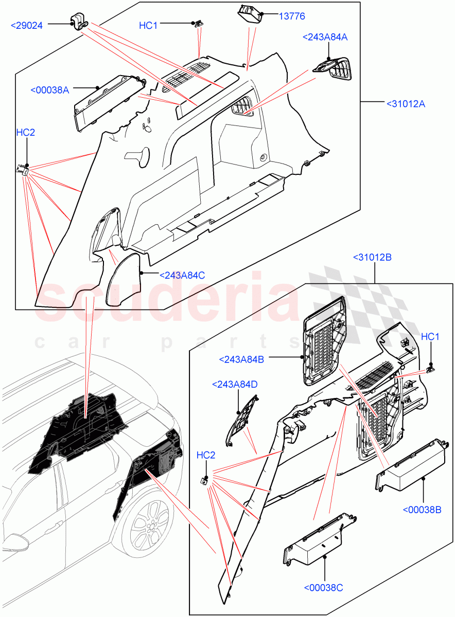 Side Trim (Luggage Compartment) (Changsu (China), With 60/40 Split - Folding Rr Seat, Less Chiller Unit) ((V) FROMFG000001) of Land Rover Land Rover Discovery Sport (2015+) [2.2 Single Turbo Diesel]