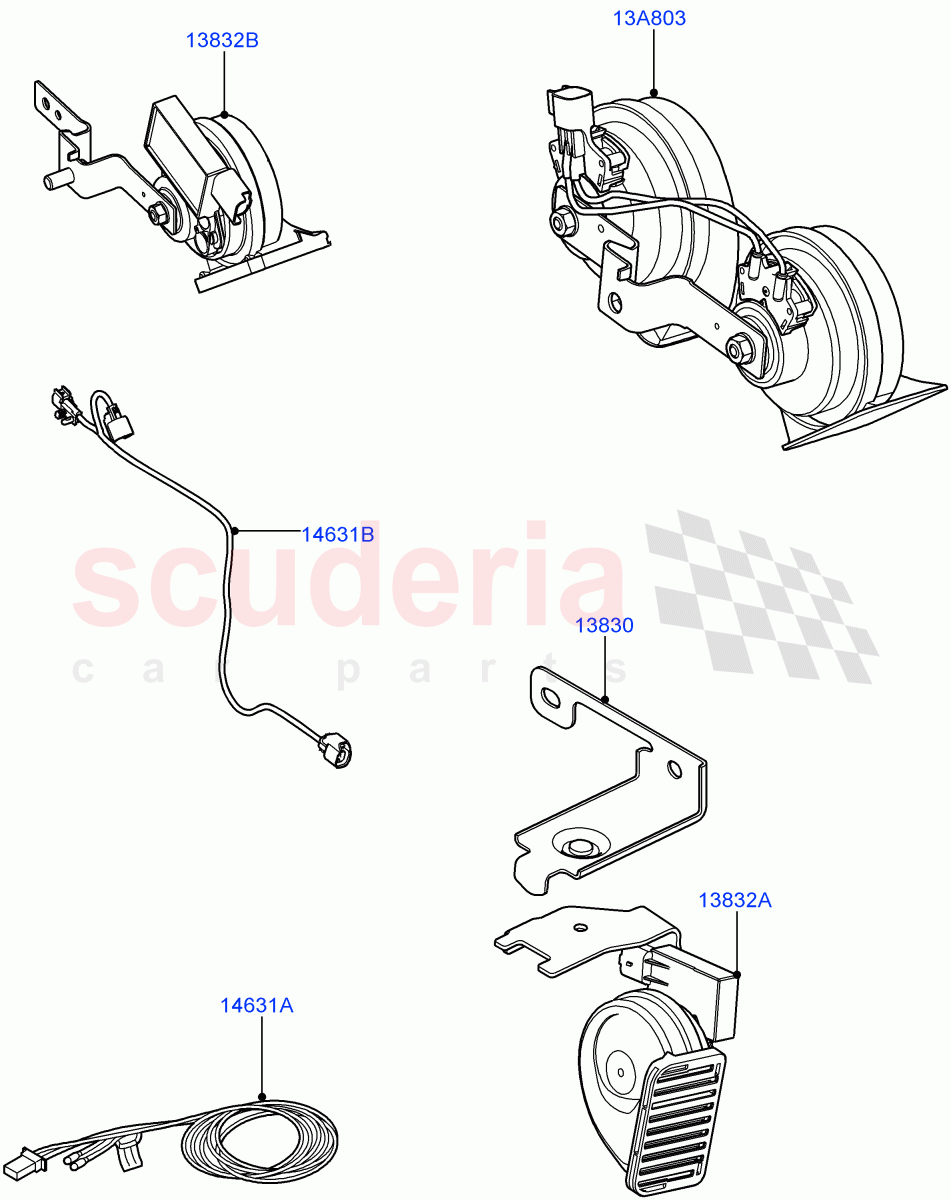 Battery Cables And Horn (Horn) ((V) FROMAA000001) of Land Rover Land Rover Range Rover (2010-2012) [5.0 OHC SGDI NA V8 Petrol]