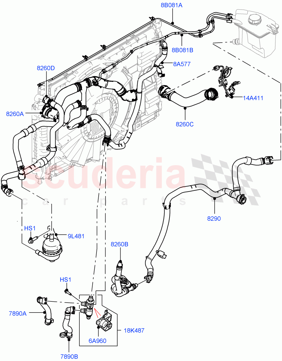 Cooling System Pipes And Hoses (Combustion Unit) (1.5L AJ20P3 Petrol High PHEV, Changsu (China)) of Land Rover Land Rover Discovery Sport (2015+) [1.5 I3 Turbo Petrol AJ20P3]