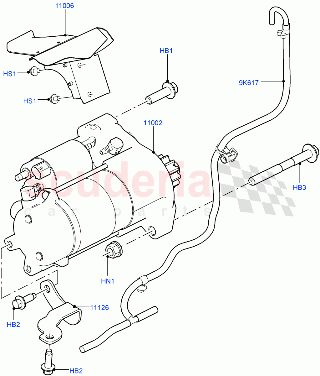 Starter Motor (3.0L DOHC GDI SC V6 PETROL, Starter - Stop/Start System) ((V) FROMEA000001, (V) TOHA999999) of Land Rover Land Rover Discovery 4 (2010-2016) [3.0 DOHC GDI SC V6 Petrol]