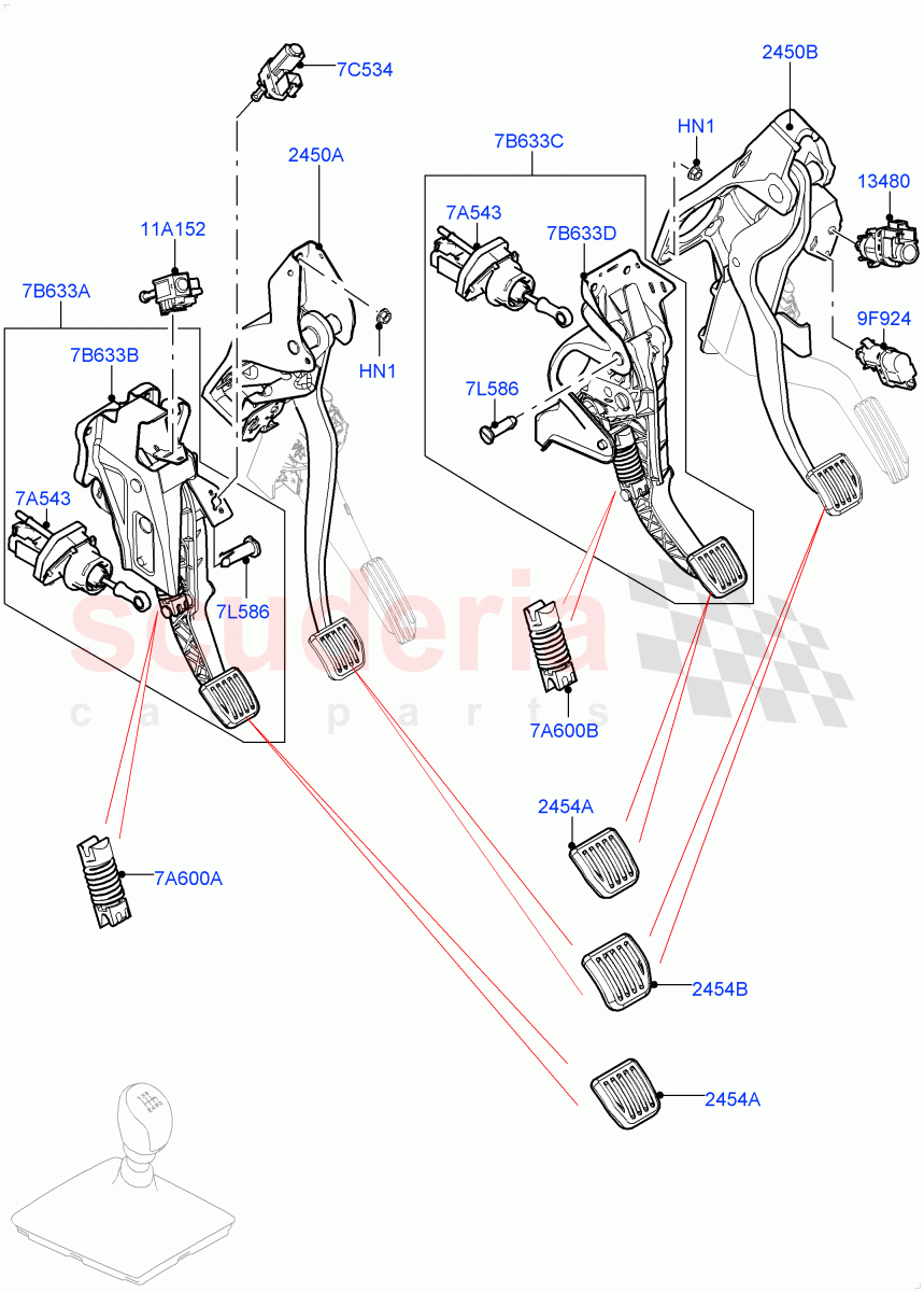 Brake And Clutch Controls (All 6 Speed Manual Volvo M66, Halewood (UK), Standard Foot Pedal Pad Design) of Land Rover Land Rover Range Rover Evoque (2012-2018) [2.0 Turbo Diesel]
