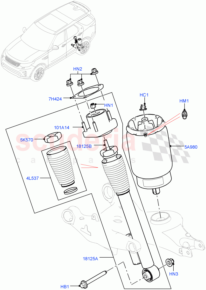 Rear Springs And Shock Absorbers (Nitra Plant Build) (With Four Corner Air Suspension) ((V) FROMK2000001, (V) TOL2999999) of Land Rover Land Rover Discovery 5 (2017+) [3.0 DOHC GDI SC V6 Petrol]