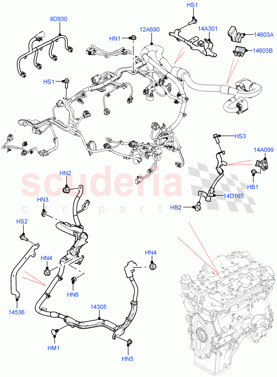 Engine Harness (RHD) (2.0L AJ200P Hi PHEV) ((V) FROMMA000001) of Land Rover Land Rover Range Rover Velar (2017+) [2.0 Turbo Petrol AJ200P]