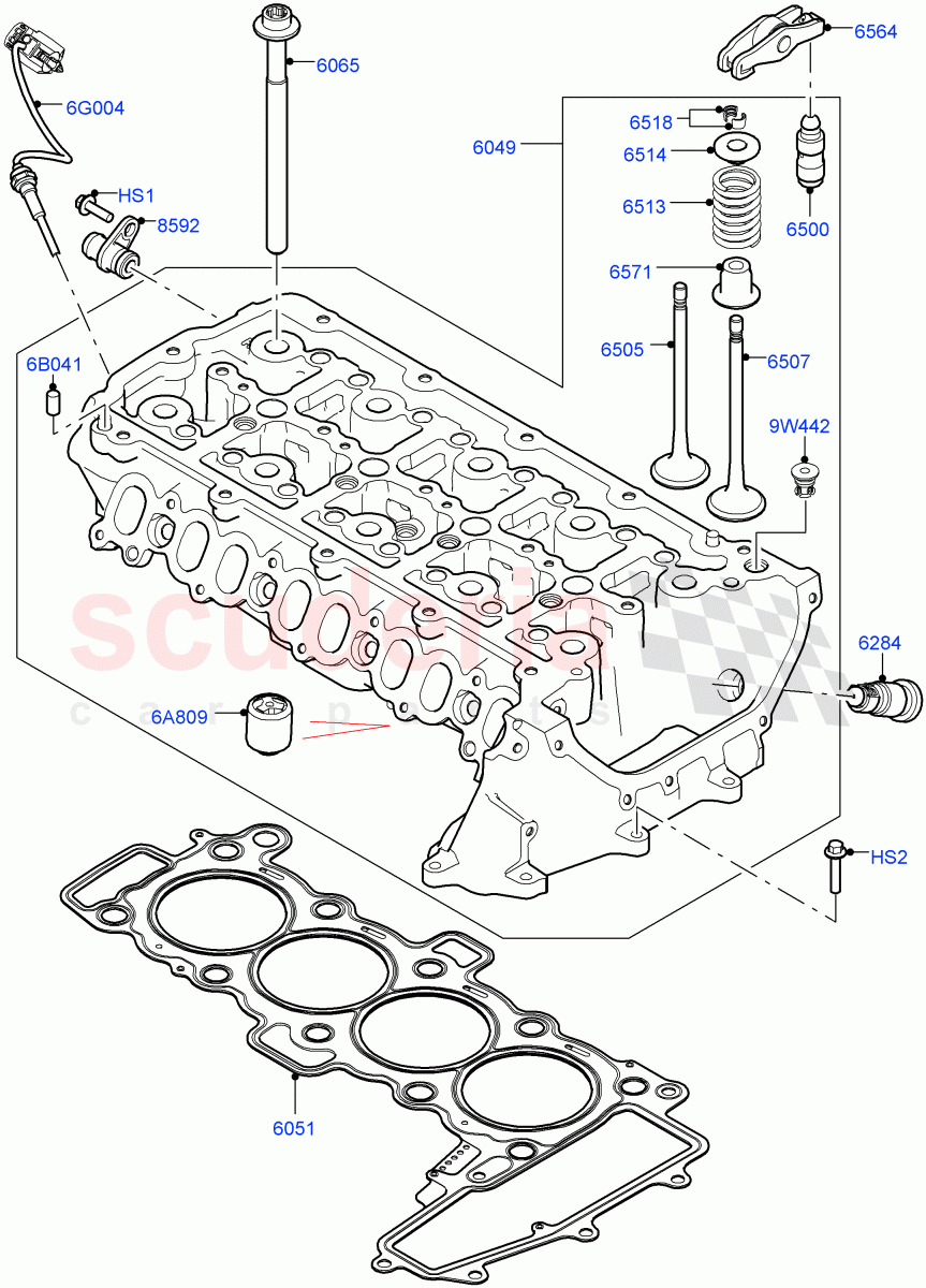 Cylinder Head (2.0L AJ21D4 Diesel Mid, Itatiaia (Brazil)) of Land Rover Land Rover Range Rover Evoque (2019+) [2.0 Turbo Diesel AJ21D4]