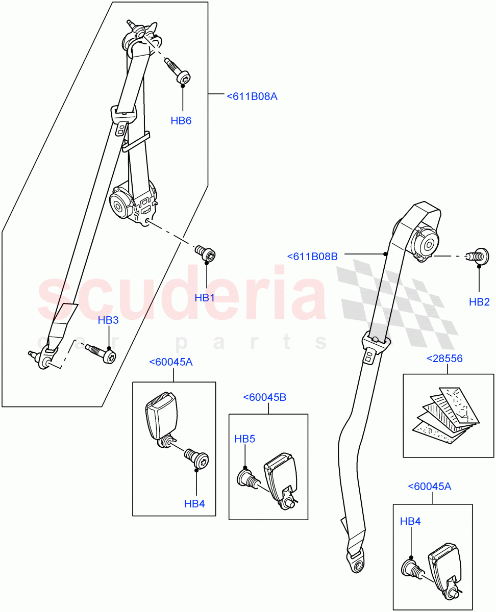 Rear Seat Belts (With 35/30/35 Split Fold Rear Seat) ((V) FROMAA000001) of Land Rover Land Rover Discovery 4 (2010-2016) [3.0 Diesel 24V DOHC TC]