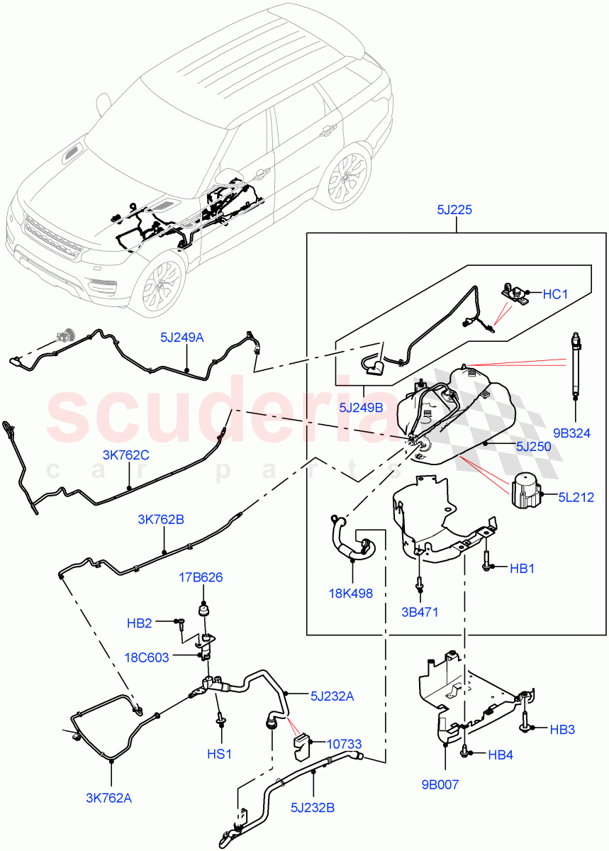 Exhaust Fluid Injection System (Tank and Lines) (2.0L I4 DSL HIGH DOHC AJ200, With Diesel Exh Fluid Emission Tank) ((V) FROMHA000001) of Land Rover Land Rover Range Rover Sport (2014+) [2.0 Turbo Diesel]