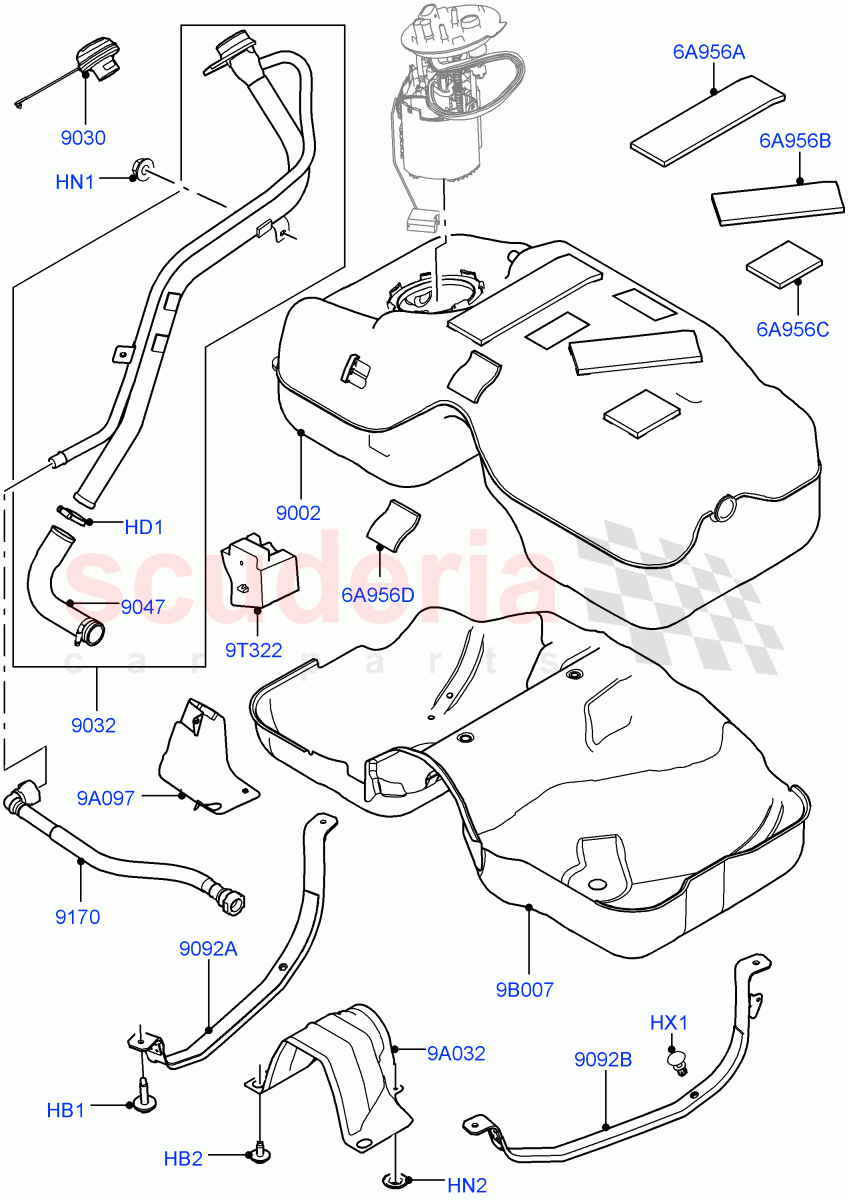 Fuel Tank & Related Parts (2.0L I4 Mid DOHC AJ200 Petrol, Itatiaia (Brazil), 2.0L I4 Mid AJ200 Petrol E100) ((V) FROMJT000001) of Land Rover Land Rover Discovery Sport (2015+) [2.0 Turbo Petrol AJ200P]