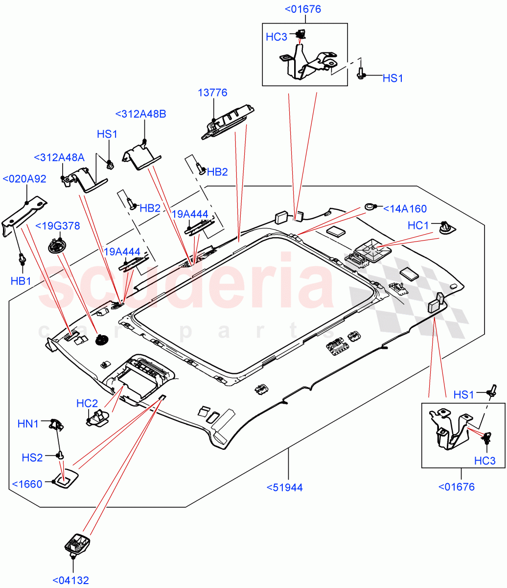 Headlining And Sun Visors (With Roof Conversion-Panorama Roof, Changsu (China), With Roof Conversion-Panorama Power) of Land Rover Land Rover Range Rover Evoque (2019+) [2.0 Turbo Diesel]
