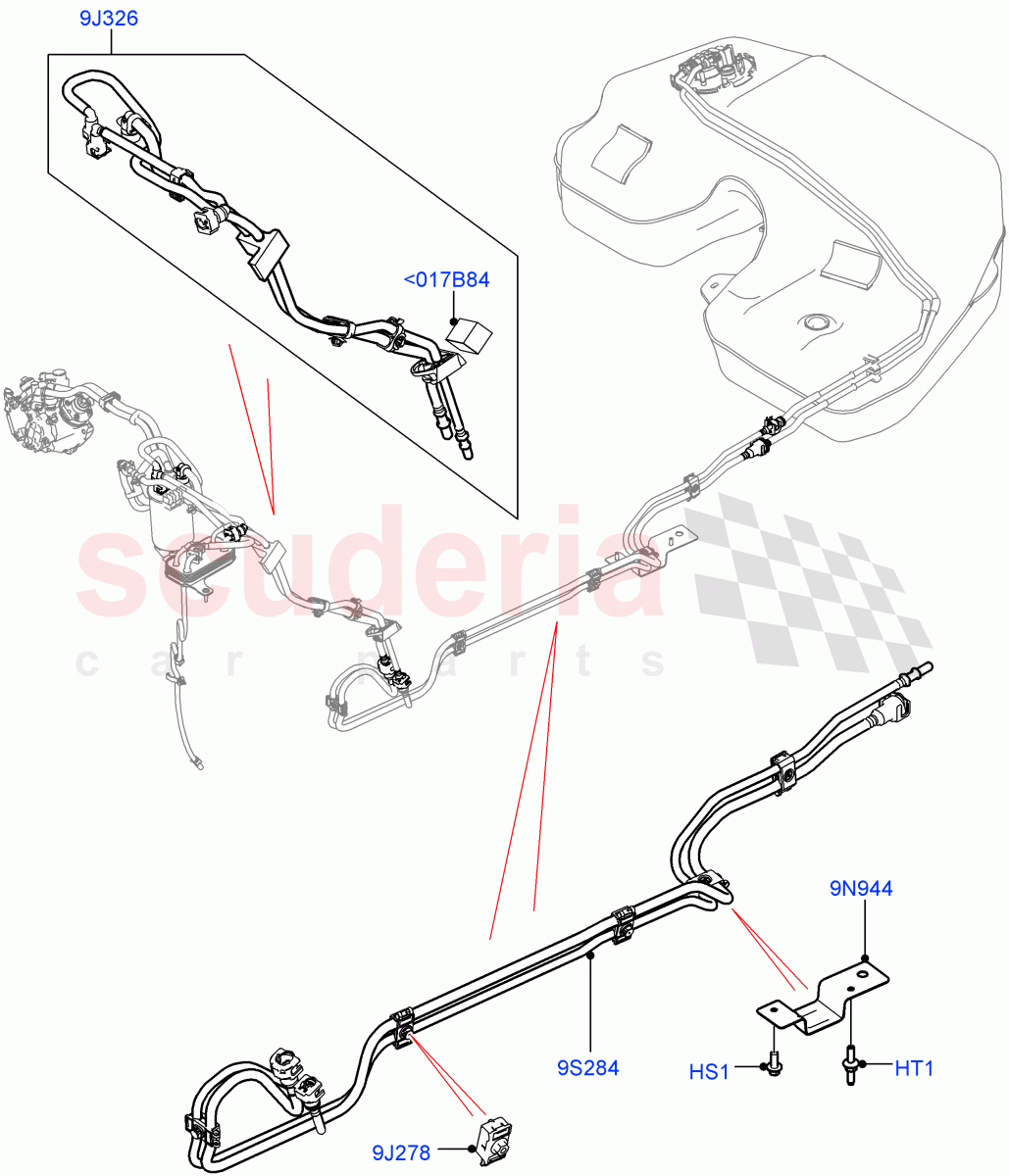 Fuel Lines (Rear) (3.0 V6 Diesel Electric Hybrid Eng, 3.0 V6 D Gen2 Twin Turbo, 3.0 V6 D Gen2 Mono Turbo, 3.0 V6 D Low MT ROW) ((V) FROMFA000001) of Land Rover Land Rover Range Rover (2012-2021) [3.0 Diesel 24V DOHC TC]