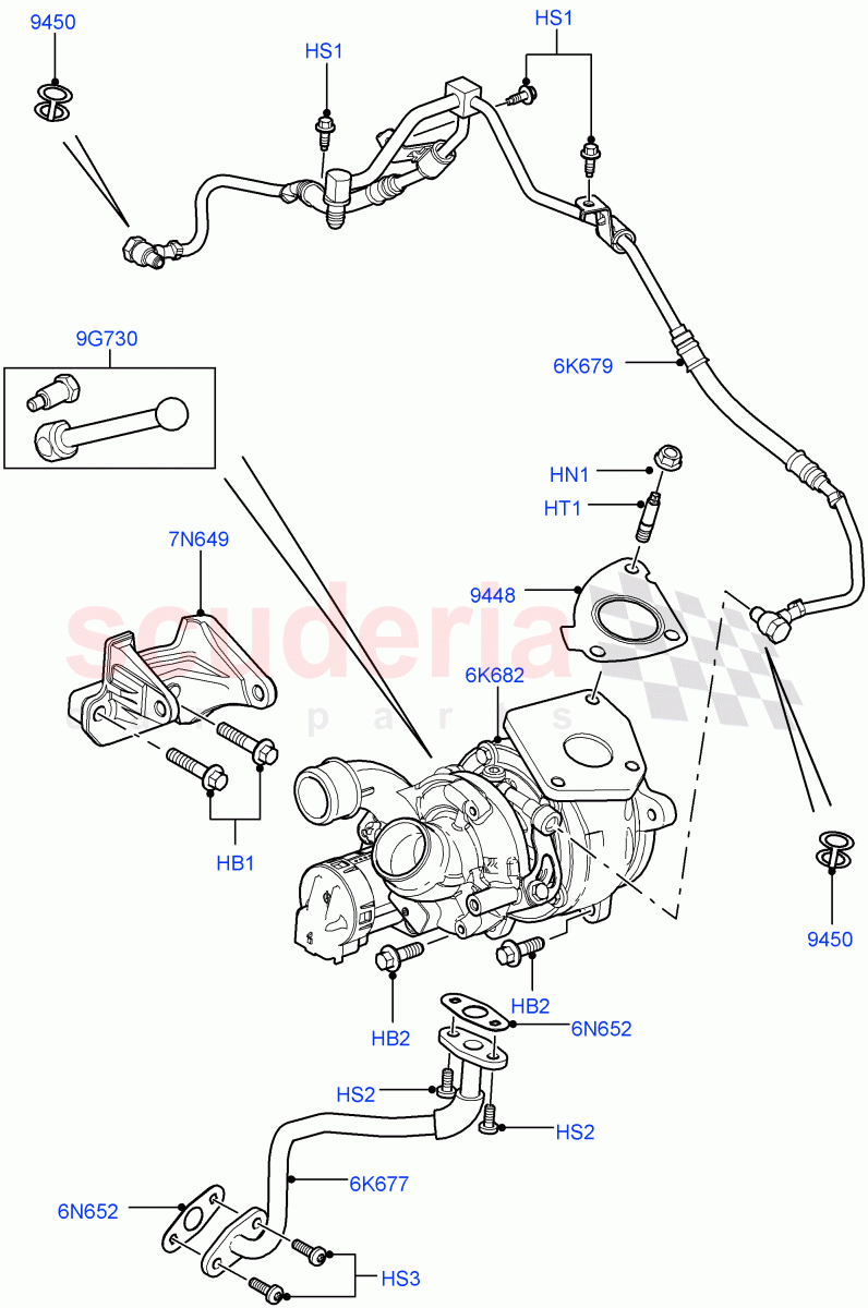 Turbocharger (LH) (3.6L V8 32V DOHC EFi Diesel Lion) ((V) FROM7A000001, (V) TO9A999999) of Land Rover Land Rover Range Rover Sport (2005-2009) [3.6 V8 32V DOHC EFI Diesel]