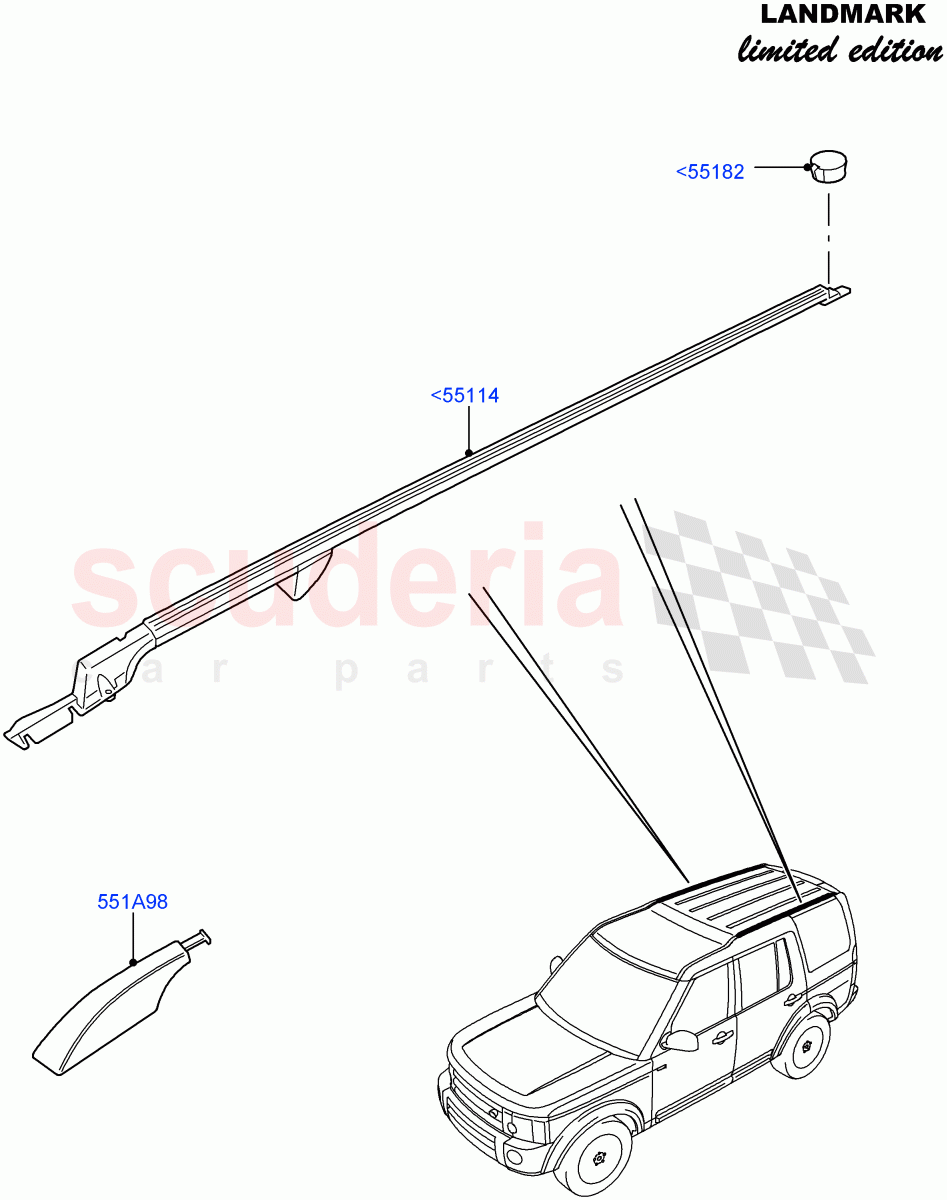 Roof Rack Systems (Landmark Limited Edition, Roof Rails - Extended) ((V) FROMBA000001) of Land Rover Land Rover Discovery 4 (2010-2016) [3.0 DOHC GDI SC V6 Petrol]