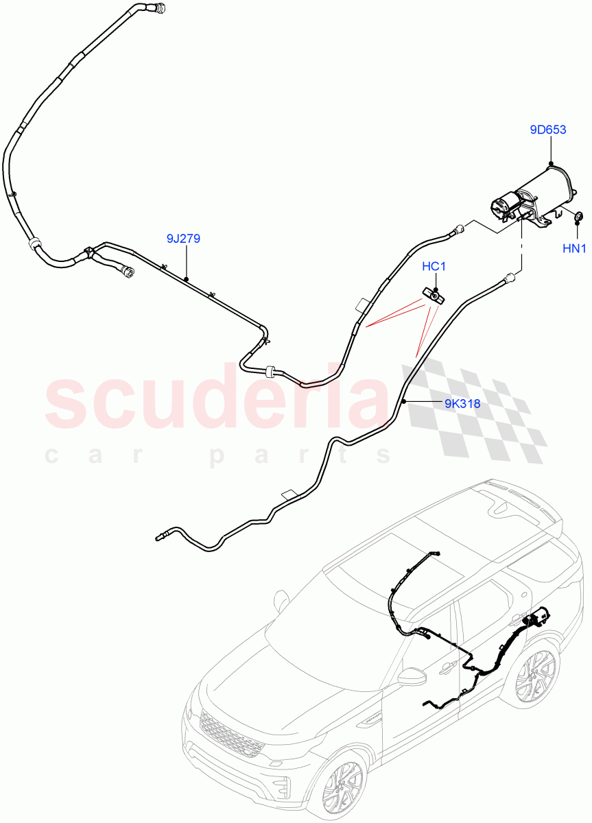Fuel Lines (Solihull Plant Build, Rear) (3.0L DOHC GDI SC V6 PETROL, Narrow Filler Neck - Unleaded, Fuel Tank Filler Neck - Unleaded) ((V) FROMHA000001, (V) TOJA999999) of Land Rover Land Rover Discovery 5 (2017+) [3.0 DOHC GDI SC V6 Petrol]