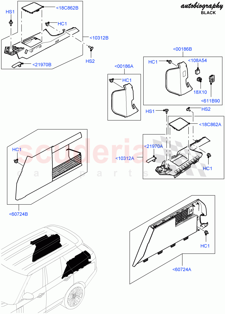 Side Trim (Luggage Compartment, Autobiography Black / SV Autobiography) (With 40/40 Split Individual Rr Seat) ((V) FROMEA000001, (V) TOHA999999) of Land Rover Land Rover Range Rover (2012-2021) [3.0 I6 Turbo Diesel AJ20D6]