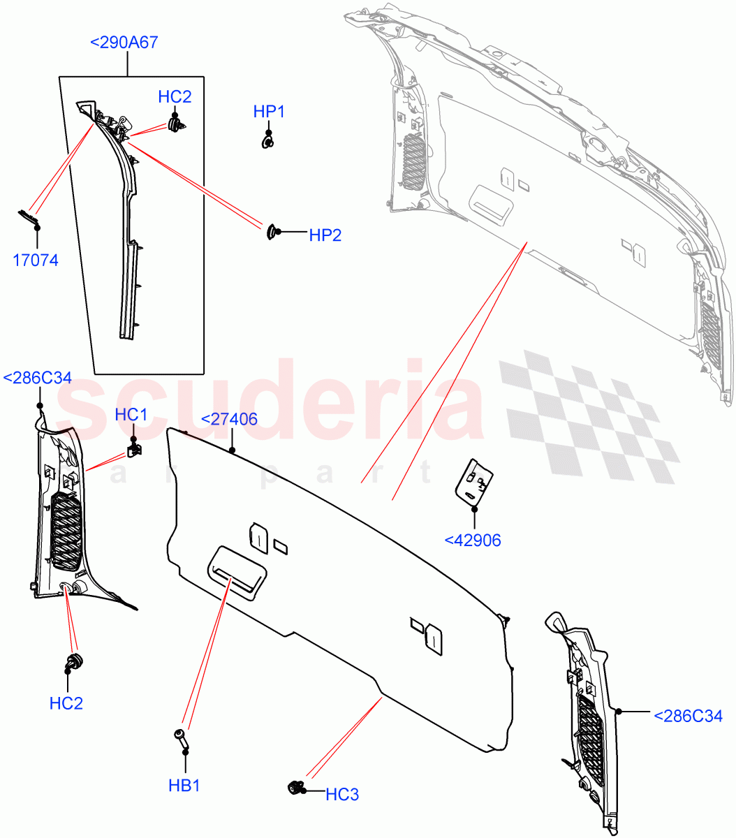 Back Door/Tailgate Trim Panels (Solihull Plant Build) ((V) FROMHA000001) of Land Rover Land Rover Discovery 5 (2017+) [3.0 Diesel 24V DOHC TC]