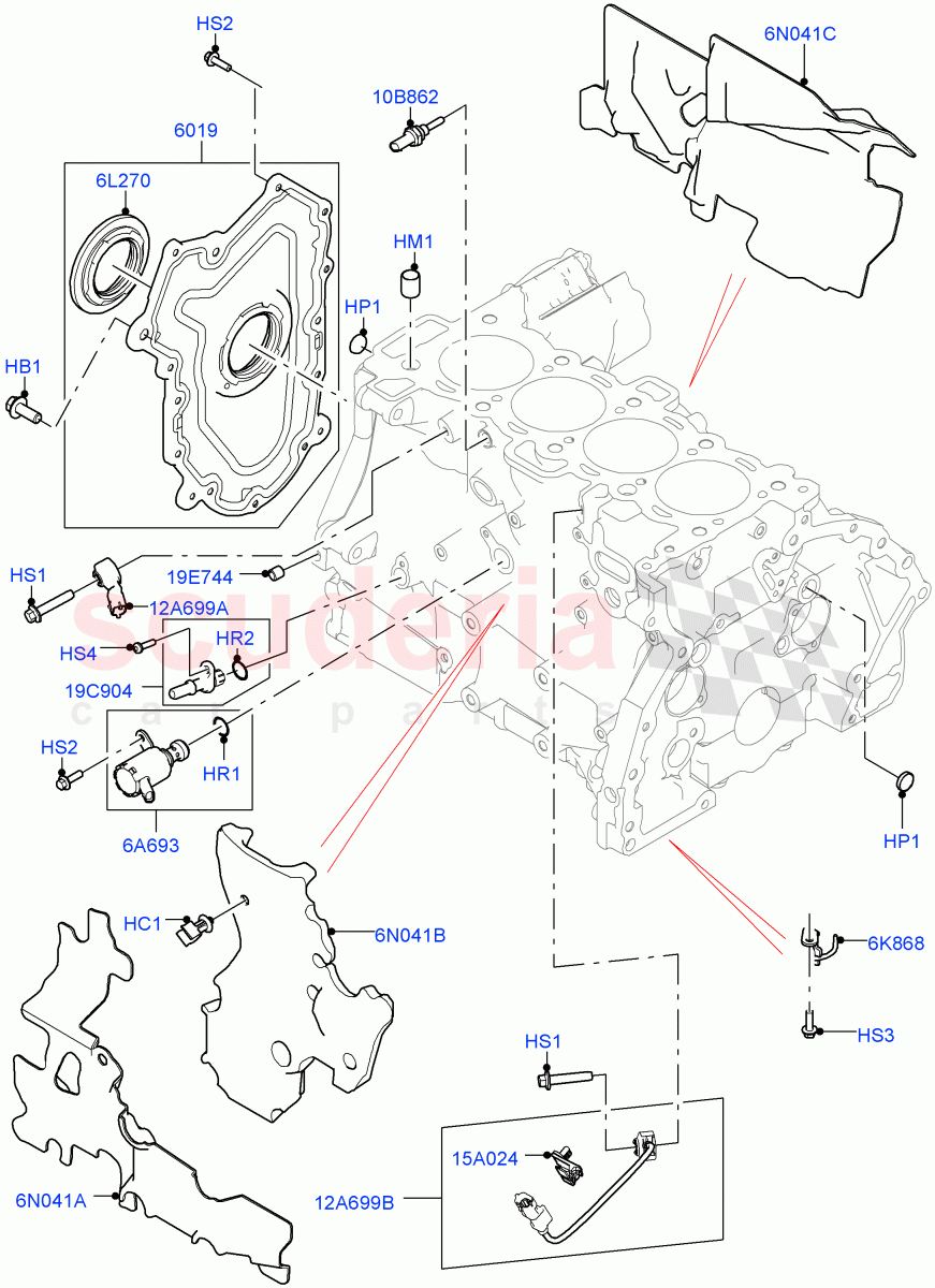 Cylinder Block And Plugs (2.0L I4 High DOHC AJ200 Petrol, Changsu (China), 2.0L I4 Mid DOHC AJ200 Petrol) of Land Rover Land Rover Discovery Sport (2015+) [2.0 Turbo Petrol AJ200P]