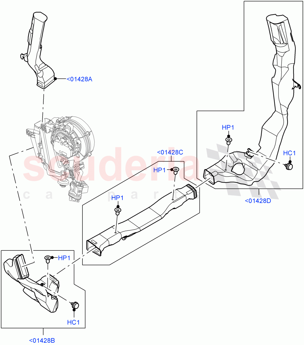 Air Vents, Louvres And Ducts (Internal Components, 3rd Row) (Standard Wheelbase, 3 Zone Air Conditioning + Chiller) of Land Rover Land Rover Defender (2020+) [2.0 Turbo Diesel]