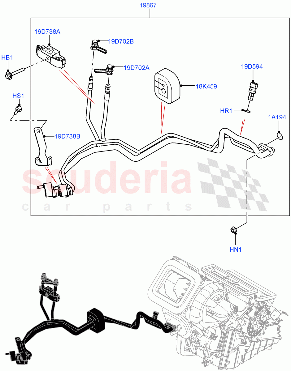 Air Conditioning System (Halewood (UK), Less Chiller Unit, Air Conditioning Refrigerant-R134A, Less Electric Engine Battery, Electric Engine Battery-MHEV) ((V) FROMLH000001, (V) TOLH999999) of Land Rover Land Rover Discovery Sport (2015+) [2.0 Turbo Petrol GTDI]