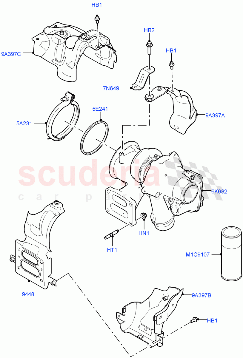 Turbocharger (2.0L I4 High DOHC AJ200 Petrol, 2.0L I4 Mid DOHC AJ200 Petrol, 2.0L I4 Mid AJ200 Petrol E100) ((V) FROMJH000001) of Land Rover Land Rover Range Rover Evoque (2012-2018) [2.0 Turbo Petrol AJ200P]