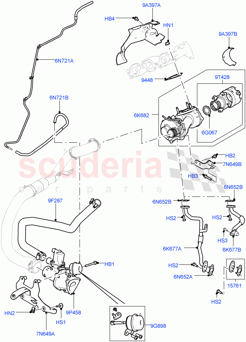 Turbocharger (RH Side - Secondary) (3.0L 24V DOHC V6 TC Diesel, 3.0 V6 Diesel Electric Hybrid Eng, 3.0L 24V V6 Turbo Diesel Std Flow, 3.0 V6 D Gen2 Twin Turbo) of Land Rover Land Rover Range Rover (2012-2021) [3.0 Diesel 24V DOHC TC]