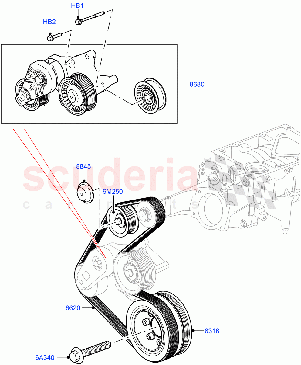 Pulleys And Drive Belts (5.0L P AJ133 DOHC CDA S/C Enhanced) ((V) FROMKA000001) of Land Rover Land Rover Range Rover Velar (2017+) [5.0 OHC SGDI SC V8 Petrol]