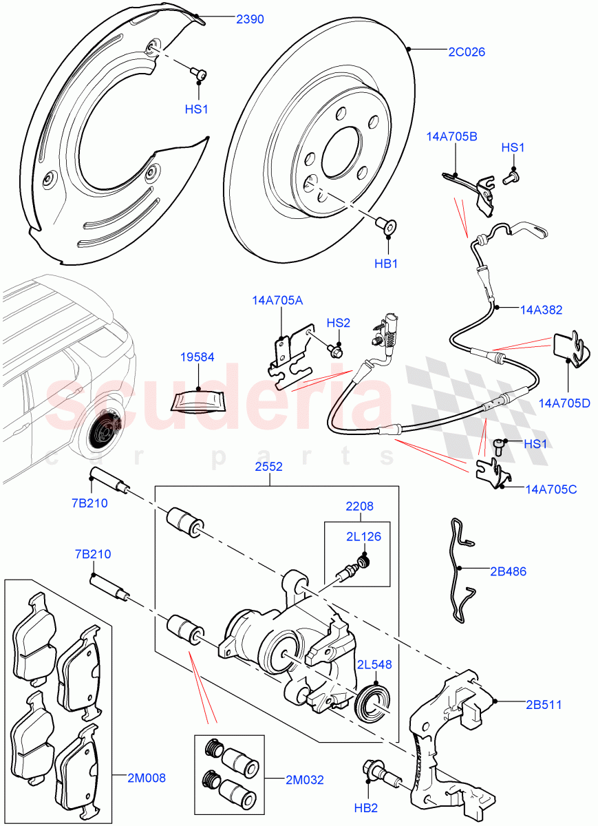 Rear Brake Discs And Calipers (Halewood (UK)) ((V) TOKH999999) of Land Rover Land Rover Discovery Sport (2015+) [1.5 I3 Turbo Petrol AJ20P3]