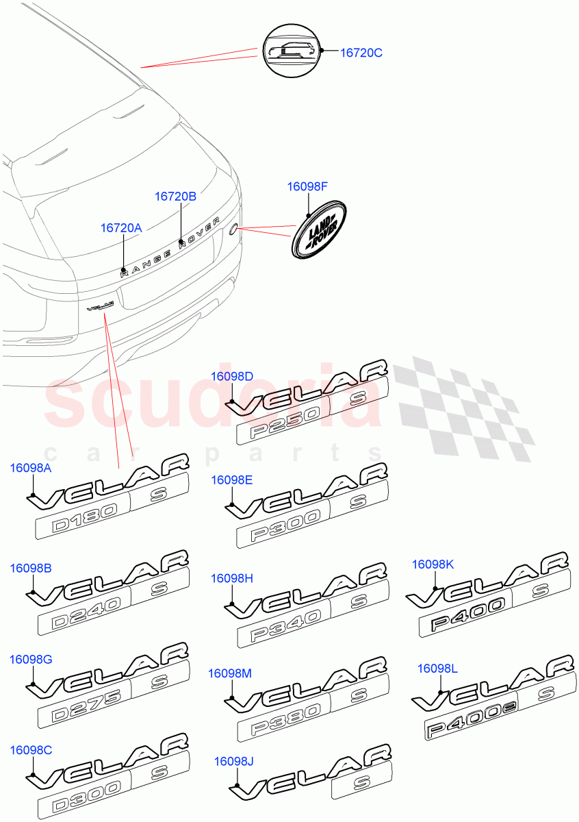 Name Plates (Rear) (Version - Core, Trunk Badge - S, Version - R-Dynamic, Trunk Badge - R Dynamic S) ((V) TOMA999999) of Land Rover Land Rover Range Rover Velar (2017+) [3.0 I6 Turbo Diesel AJ20D6]