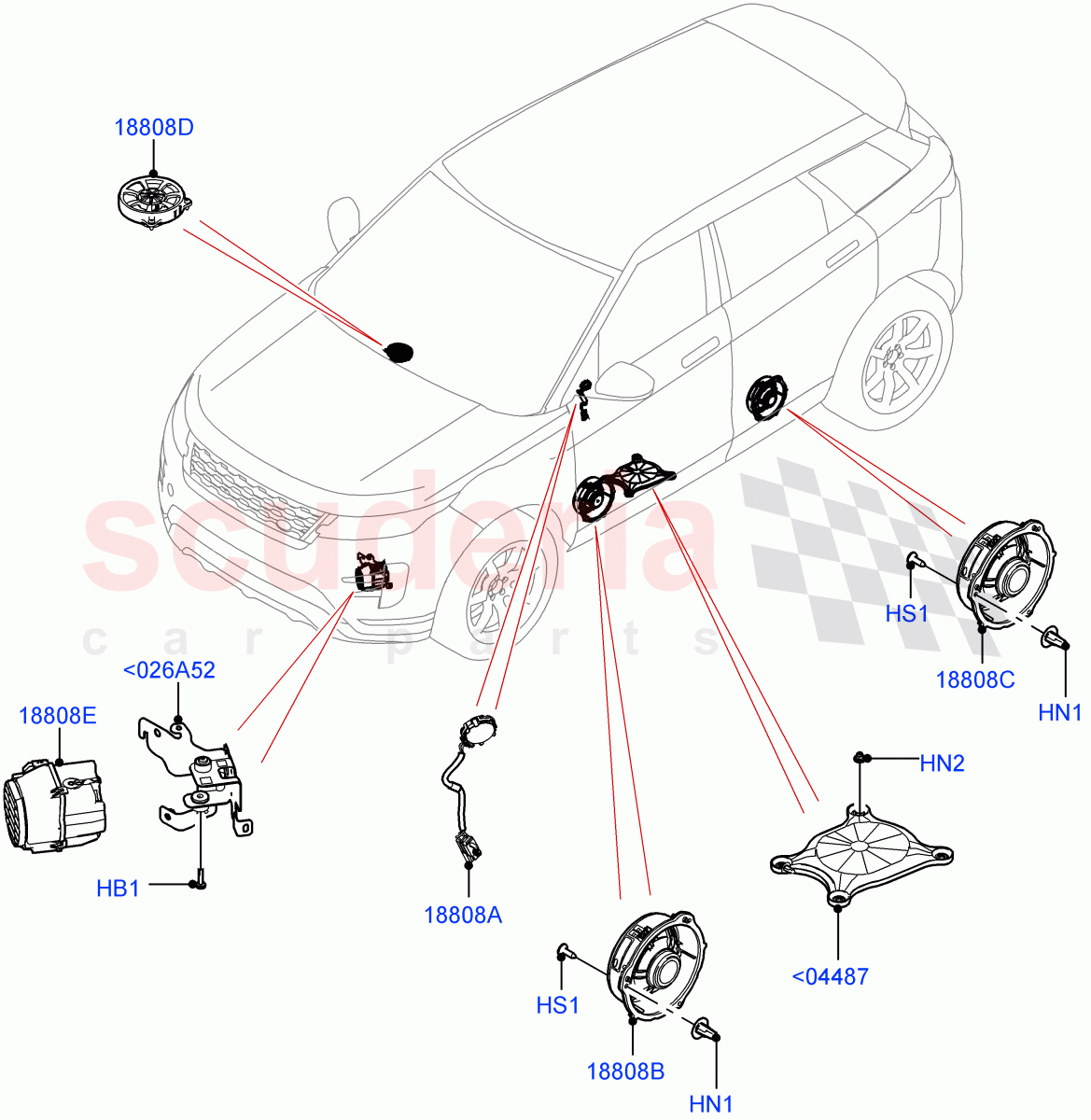 Speakers (Changsu (China), Standard Audio (Base)) of Land Rover Land Rover Range Rover Evoque (2019+) [2.0 Turbo Diesel AJ21D4]