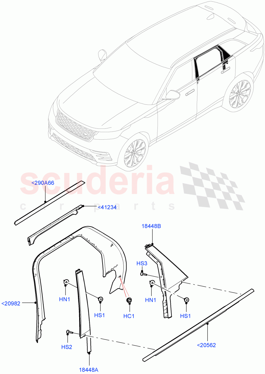 Rear Doors, Hinges & Weatherstrips (Finishers) of Land Rover Land Rover Range Rover Velar (2017+) [2.0 Turbo Petrol AJ200P]