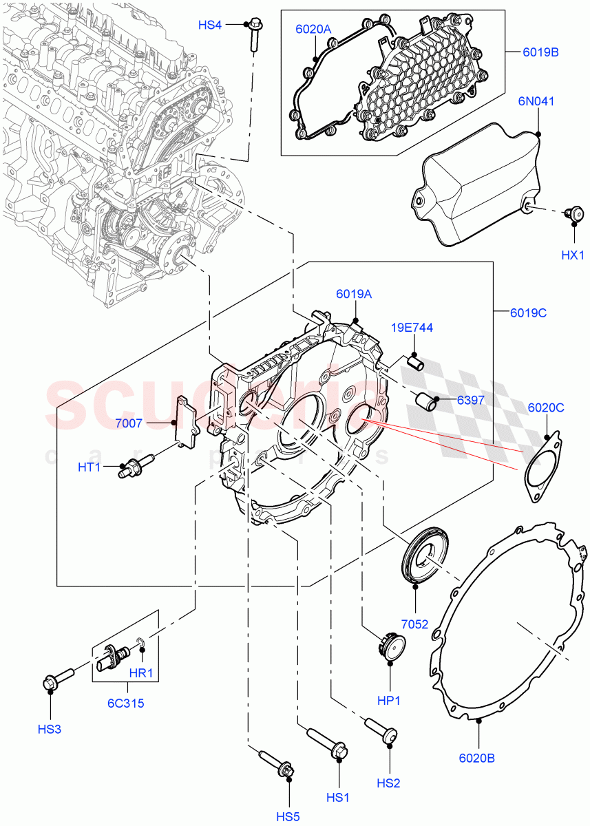 Timing Gear Covers (Nitra Plant Build) (3.0L AJ20D6 Diesel High) ((V) FROMM2000001) of Land Rover Land Rover Defender (2020+) [3.0 I6 Turbo Diesel AJ20D6]