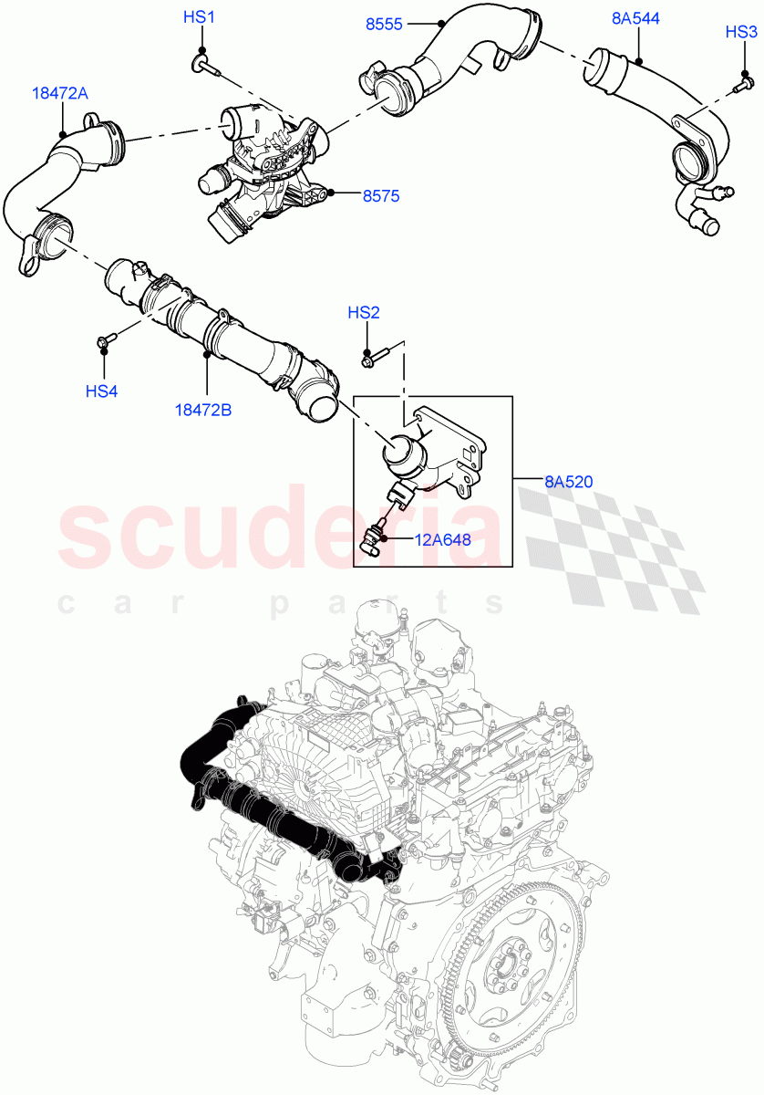 Thermostat/Housing & Related Parts (1.5L AJ20P3 Petrol High PHEV, Changsu (China), 1.5L AJ20P3 Petrol High) of Land Rover Land Rover Range Rover Evoque (2019+) [1.5 I3 Turbo Petrol AJ20P3]