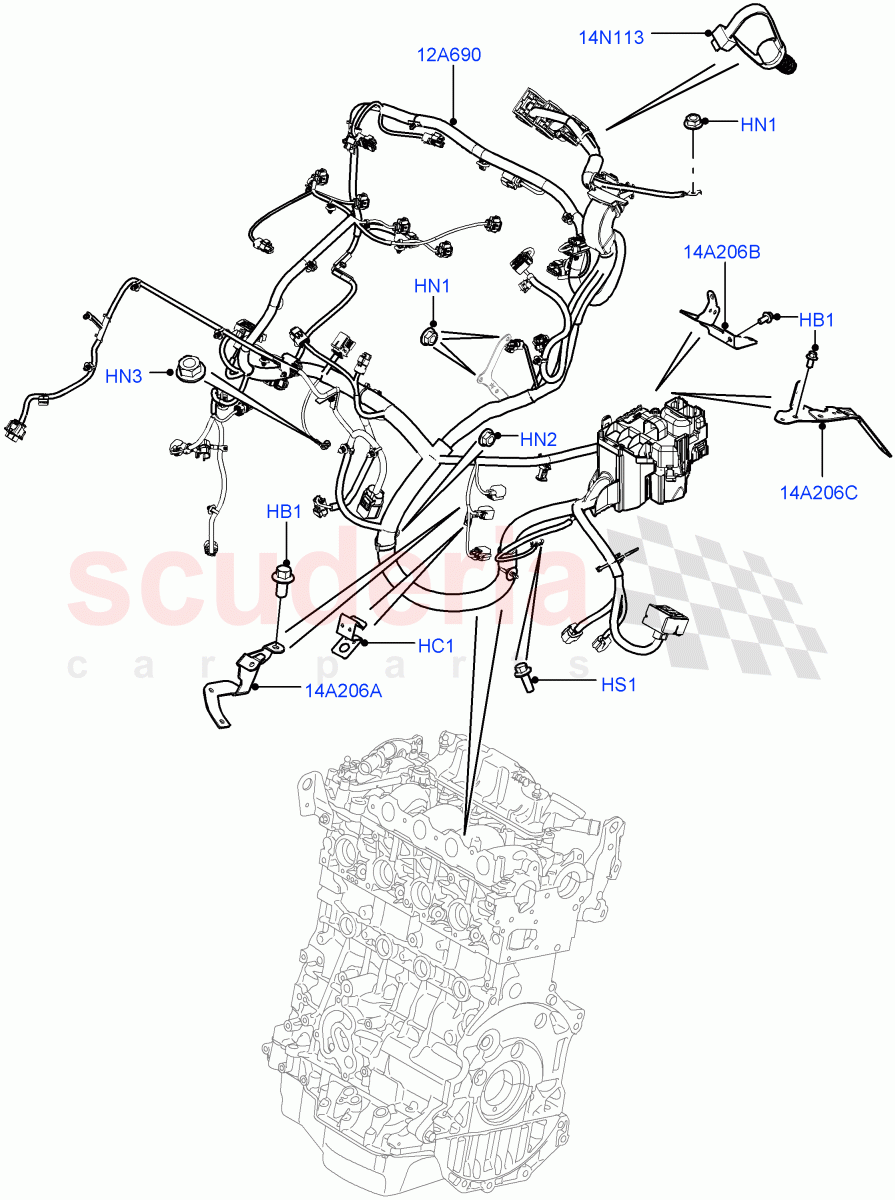 Electrical Wiring - Engine And Dash (Engine) (2.2L CR DI 16V Diesel, Halewood (UK)) of Land Rover Land Rover Discovery Sport (2015+) [2.0 Turbo Petrol AJ200P]
