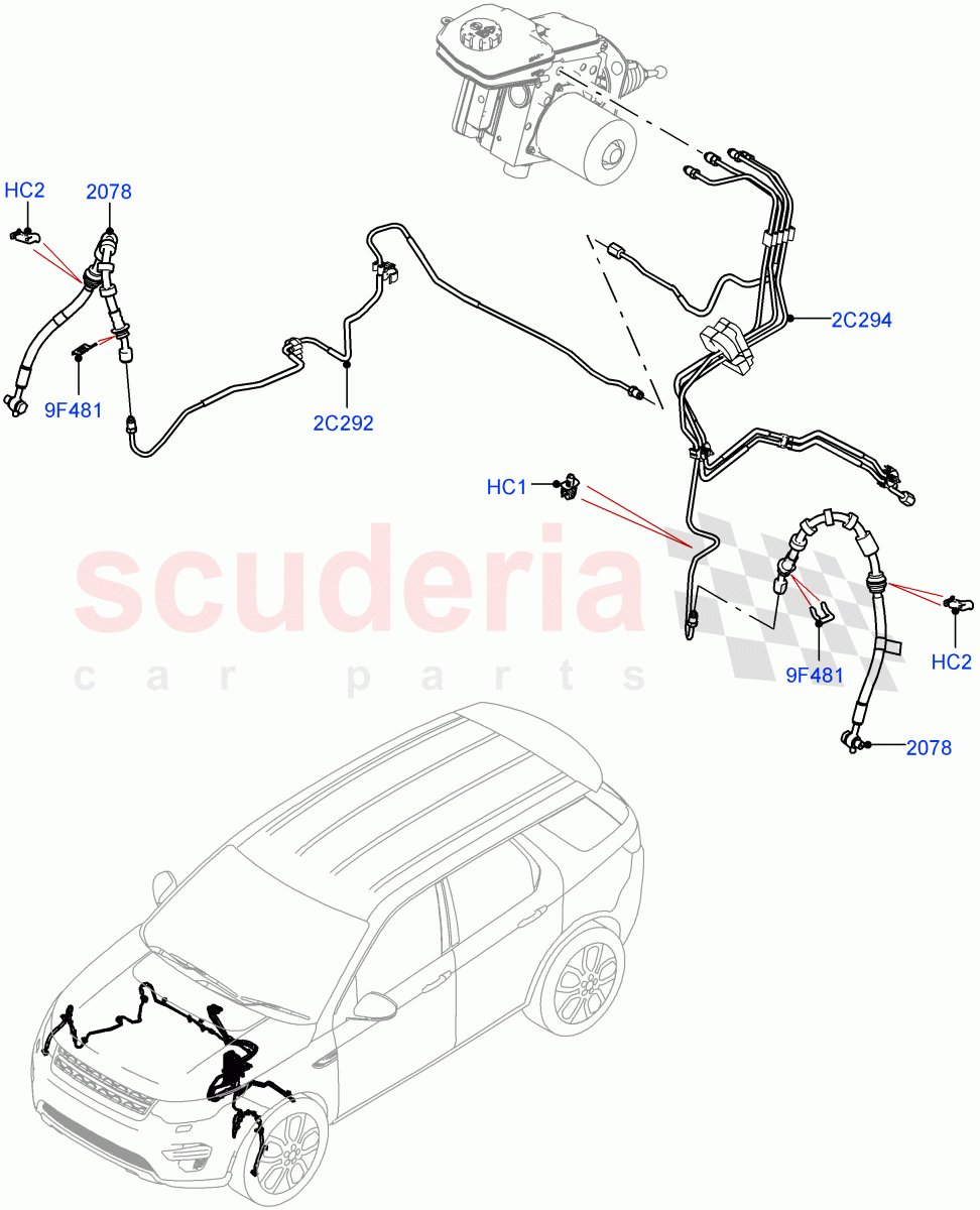 Front Brake Pipes (LHD, Halewood (UK), Electric Engine Battery-PHEV) ((V) FROMLH000001) of Land Rover Land Rover Discovery Sport (2015+) [1.5 I3 Turbo Petrol AJ20P3]
