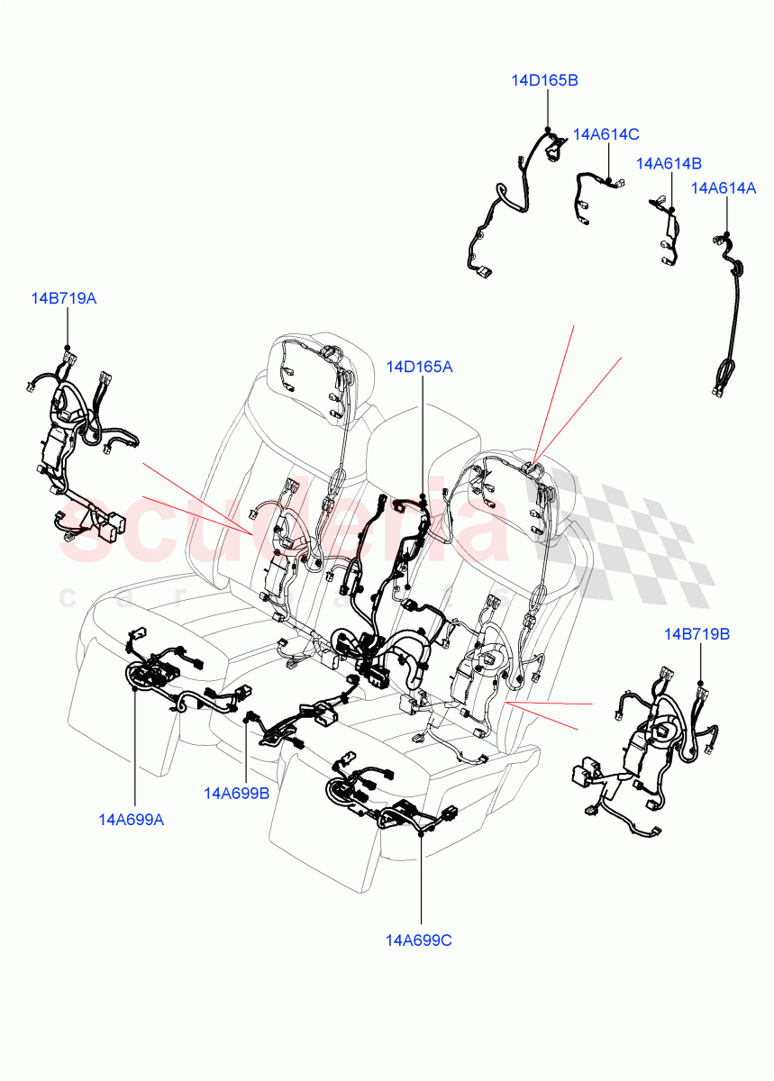 Wiring - Seats (2nd Row, Rear Seats) (With 2 Rear Small Individual Seats, 40/20/40 Super Slouch Rear Seat) of Land Rover Land Rover Range Rover (2022+) [3.0 I6 Turbo Petrol AJ20P6]