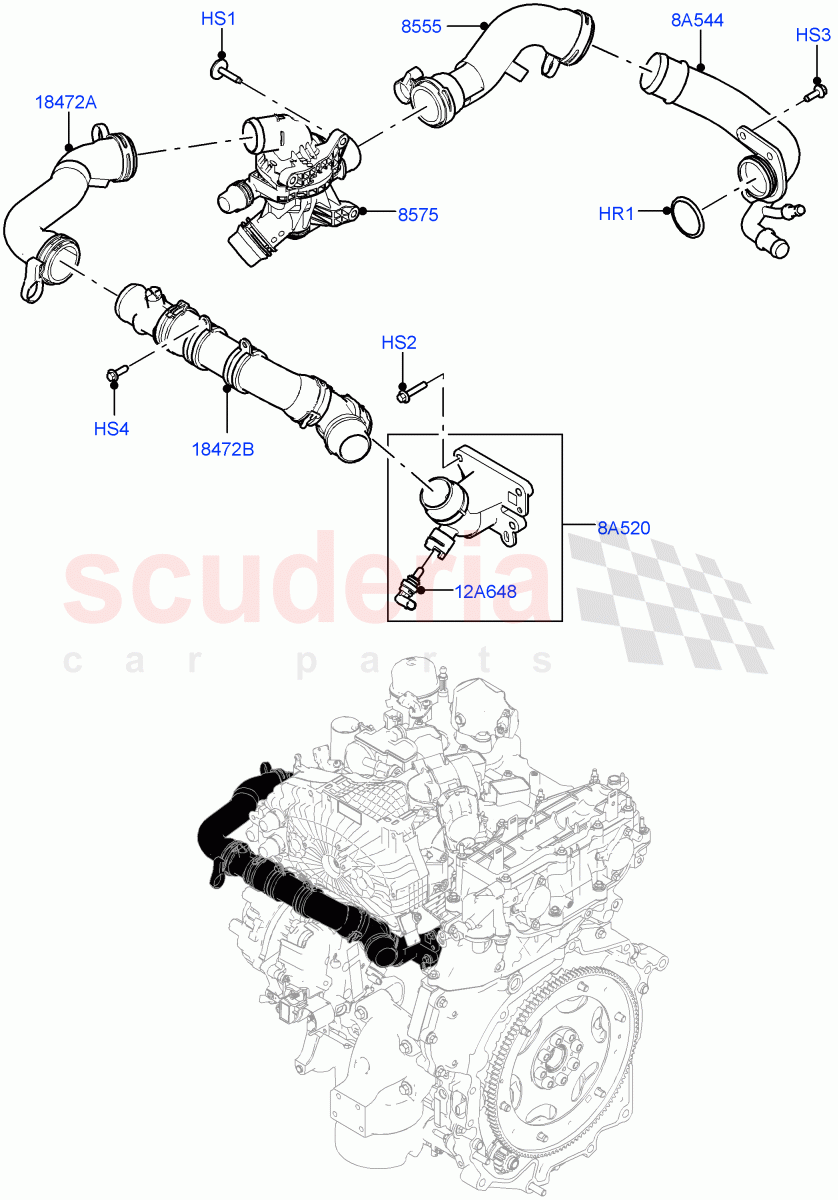 Thermostat/Housing & Related Parts (1.5L AJ20P3 Petrol High PHEV, Halewood (UK), 1.5L AJ20P3 Petrol High) ((V) FROMLH000001) of Land Rover Land Rover Range Rover Evoque (2019+) [1.5 I3 Turbo Petrol AJ20P3]